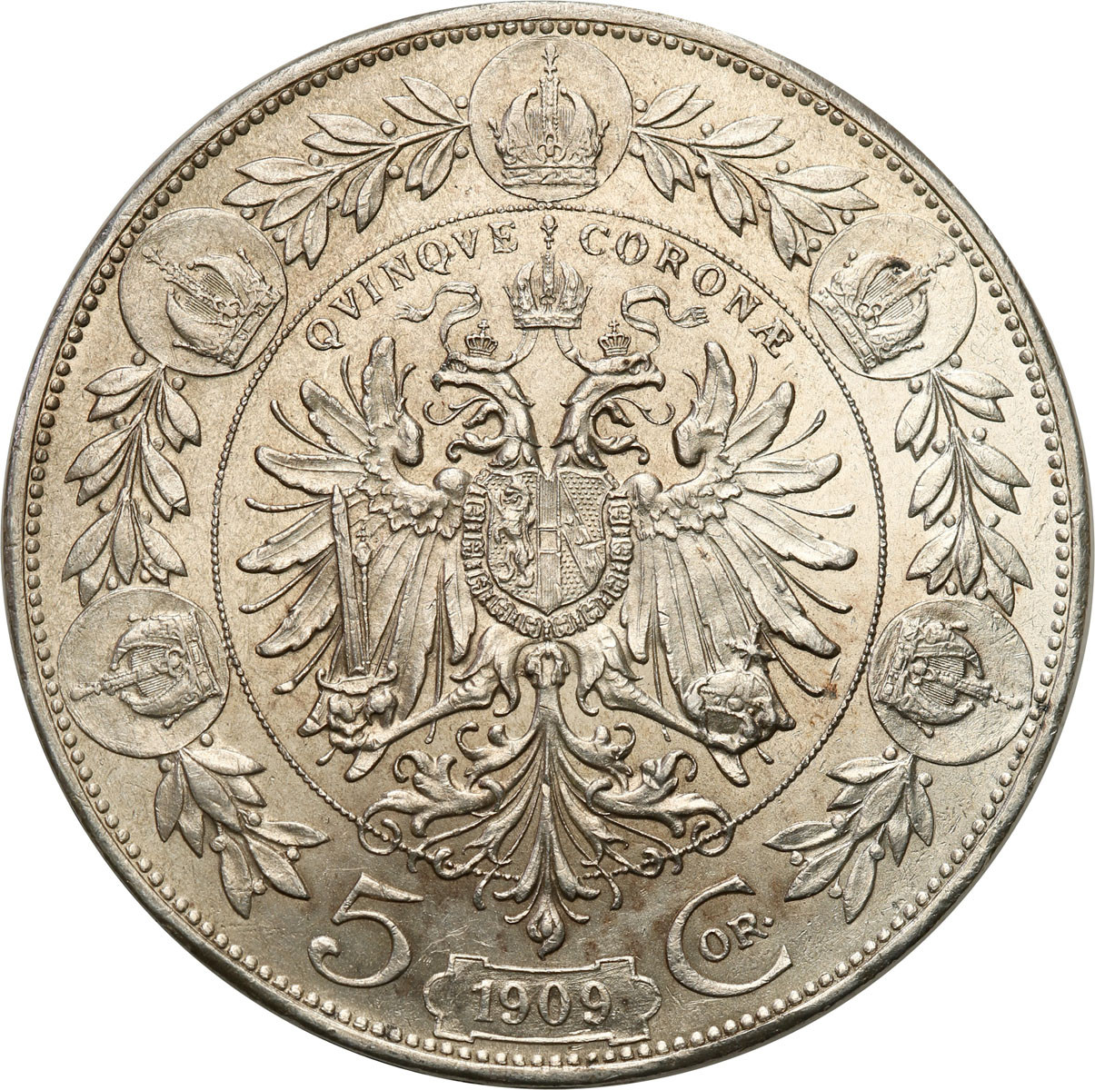Austria, Franciszek Józef I (1848–1916). 5 koron 1909, Wiedeń